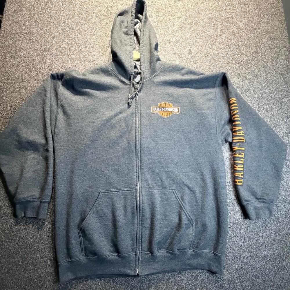 Harley-Davidson Jet City Seattle Full Zip Gray Hoodie Flawed Distressed